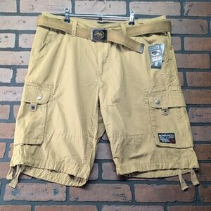 Ecko Untld Men's Khaki Cargo Shorts NWT Web Belt Bottle Opener Patch Logo